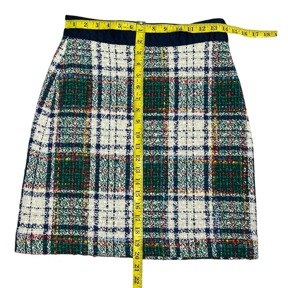 Tory Burch Green Red Blue Gold Purple Cream Tartan Plaid Tweed Skirt Size 6 - Picture 9 of 13
